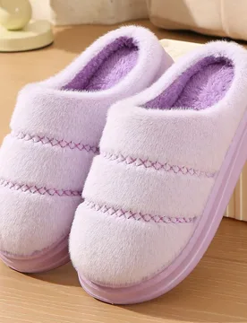 Pantuflas de suela gruesa para mujer, pantuflas de felpa cálidas, nuevas pantuflas de felpa para interiores, pantuflas antideslizantes para pareja pa - Shein - FashionsVida