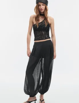 Pailletten-Tuchtop Schwarz S - Stradivarius - FashionsVida