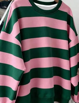 Sudadera de cuello redondo a rayas de colores para mujer, parte superior casual para exteriores en otoño/invierno, vuelta al colegio, Día del Maestr - Shein - FashionsVida