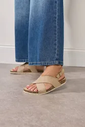 Women's Extra Wide Fit Cross Strap Footbed Sandals in Light Beige Size: 5EEE - Light Beige - Size: 5EEE