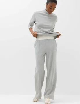 Cotton Rich Pintuck Wide Leg Trousers Grey Marl female - M&S - FashionsVida