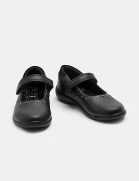 Kids' Leather Studded Riptape School Shoes (8 Small-2 Large) Black Female - M&S - FashionsVida