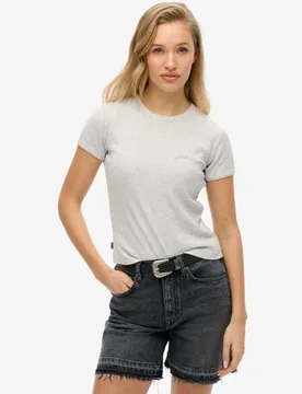 Superdry Damen Geripptes Essential T-shirt mit Logo Hellgrau - Größe: 40 - 29.99 - FashionsVida