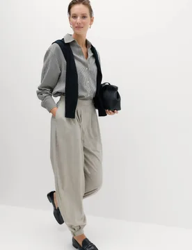 Checked Pleated Hem Balloon Trousers Light Grey female - M&S - FashionsVida