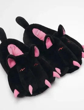 Black Cat Paw Slippers Warm Plush Animal Indoor Non-slip Home Fluffy Thick Bottom Shoes Gifts For Birthday Christmas - One Size - OLAOLA - FashionsVida
