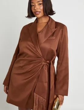 Womens Plus Tassel Blazer Dress - Chocolate - Size 22 Uk - Boohoo - FashionsVida