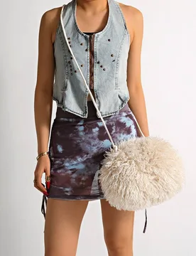 Women's Curly Faux Fur Shoulder Bag in Ivory - Ivory - Size: One Size - PEACH ACCESSORIES - FashionsVida