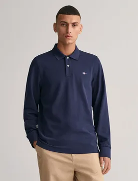 Polo à Manches Longues Reg Shield Rugger Evening Blue M - Gant - FashionsVida