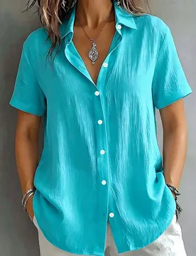 Blusa de manga corta con botones para mujer talla grande estilo casual básico de verano 4XL - Shein - FashionsVida