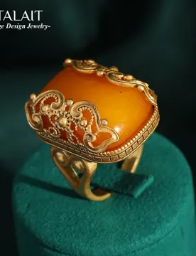 Vintage Gold Color Antique Hollowed Out Square Beeswax Yellow Stone Rings for Woman Luxury Copper Jewelry Girls Fashion Items - Aliexpress - FashionsVida