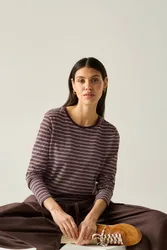 Women's Federica Crew Neck Striped Long Sleeve T-Shirt in Burgundy Size: 12 - Burgundy - Size: 12