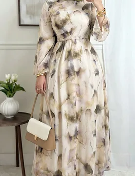 Vestido Maxi Elegante de Manga Larga con Cuello Redondo y Estampado Tie-Dye para Mujer Talla Grande, Vacaciones, Estilo Boho 1XL - Shein - FashionsVida