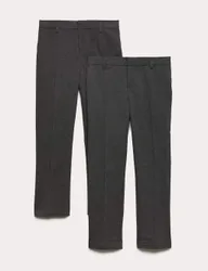 Pack Boys' Slim Leg Stretch School Trousers (2-18 Yrs) Grey male