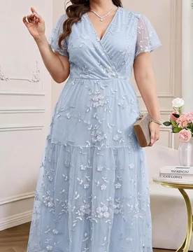 Vestido elegante de fiesta con bordado y patchwork de malla para mujer de talla grande, vestido de verano, ropa de verano, primavera, ropa de primaver - Shein - FashionsVida