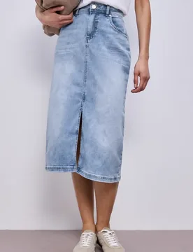 Midi-Jeansrock in hellblauer Waschung female Blau - Street One - FashionsVida