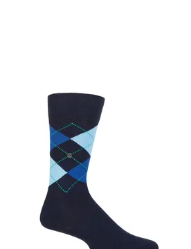 Pair Navy / Blue King Argyle Cotton Socks Men's 11-14 Mens - - Blue - Size: 11-14 Mens - Burlington - FashionsVida