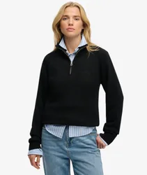 Superdry Damen Essential Strickpullover mit Reißverschluss Black - Größe: 44