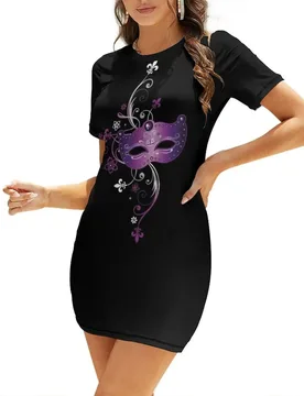 Mardi Gras. Mask with Fleur De Lis. Short-Sleeved Dress elegant women's sets Dress - Aliexpress - FashionsVida