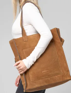 Women's Tan Real Suede Utility Tote Work Bag - Tan - Size: One Size - Barneys Originals - FashionsVida