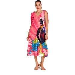 Vestido de playa de mujer de la colección pasarela con lazos ajustables en los tirantes y estampado posicionado congo