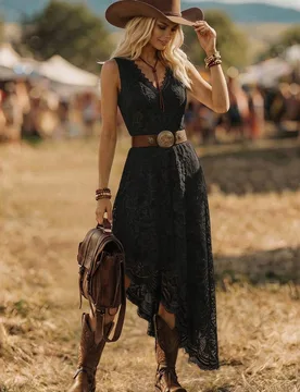 Vestido largo elegante con cuello en V y cintura ceñida para mujer, para fiestas y reuniones XXL - Shein - FashionsVida