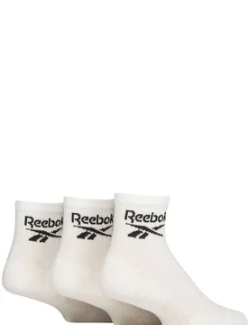 Mens and Women's 3 Pair Core Cotton Cushioned Ankle Socks White 8.5-10 UK - White - Size: 8.5-10 UK - Reebok - FashionsVida
