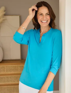 Jersey Blusenshirt Satin Kragen - Aqua - female - Size: 50 - Avena - FashionsVida