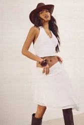 Womens Chiffon Asymmetric Midi Skirt - White - Size 12 Uk