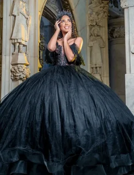 Black Shiny Quinceanera Dresses Off The Shoulder Bow Beading Crystal Tull Party Birthday Sweet 16 Dress Vestidos 15 De Anos - Aliexpress - FashionsVida