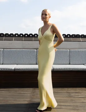Amelia Dress in Lemonade Yellow Satin — Bias-Cut Maxi Bridesmaid Dress - 8 - Rewritten - FashionsVida