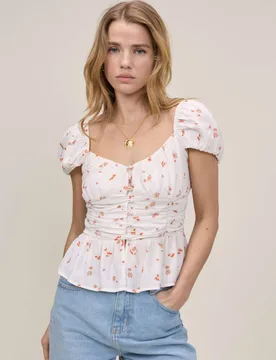 Pure Cotton Floral Ruched Top White female - Nobody's Child - FashionsVida