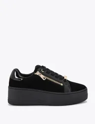 Leather Lace Up Zip Detail Flatform Trainers Black female