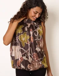 High Neck Metallic Sleeveless Blouse - S/M / CHOCOLATE/GREEN - female