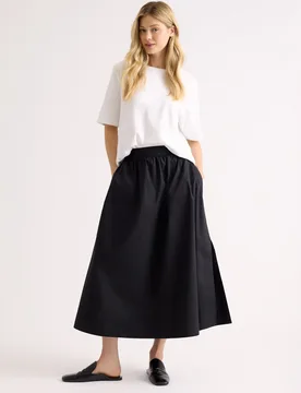 Pure Cotton Midaxi A-Line Skirt Black female - Albaray - FashionsVida