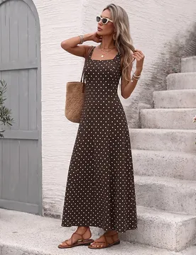 Summer new ethnic tribal style square collar polka dot A swing sleeveless dress - Aliexpress - FashionsVida