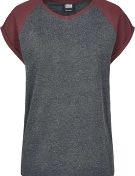 T-Shirt - Ladies Contrast Raglan Tee - S bis 5XL - für Damen - Größe 3XL - grau/weinrot - Frauen - female - Urban classics - FashionsVida
