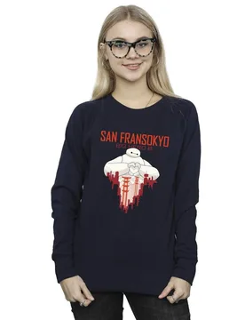 Women's Big Hero 6 Baymax San Fransokyo Heart Sweatshirt in Navy Size: 2XL - Navy - Size: 2XL - Disney - FashionsVida