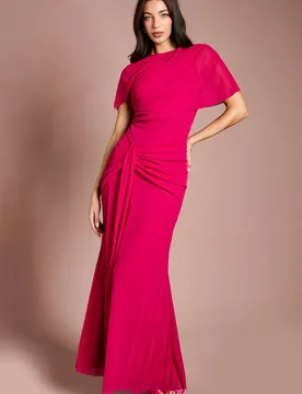 Women's Contour Collective Twist Cape Sleeve Dress in Hot Pink Size: 8 - Hot Pink - Size: 8 - Coast - FashionsVida