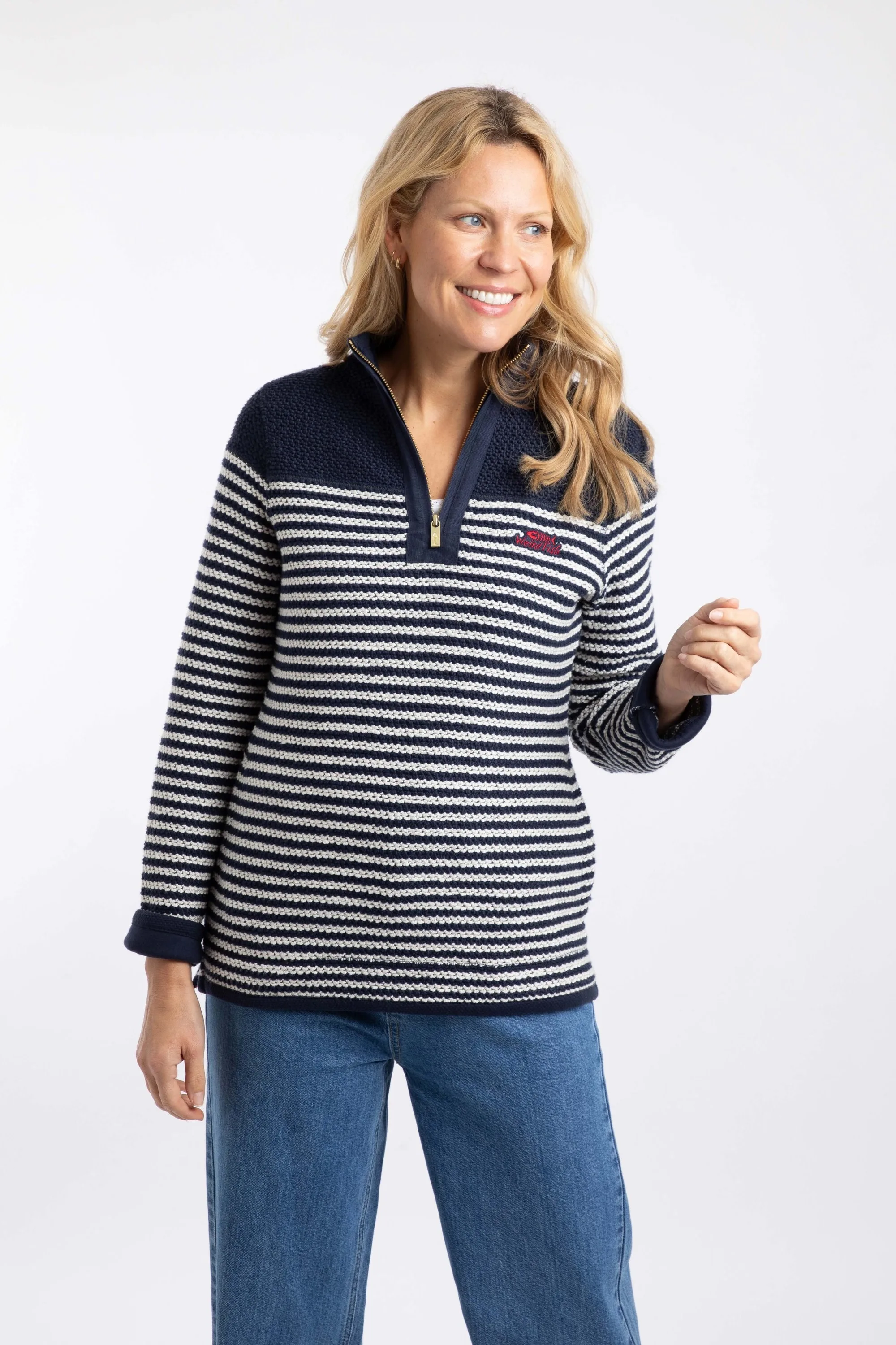 Ember Womens 1/4 Zip Striped Macaroni Gold Edition - - Size: 20 - Weird Fish - FashionsVida