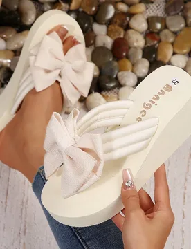 Sandalias de cuña con plataforma y lazo de unicolor, cómodas y de moda para mujeres. Sandalias casuales y sencillas con plataforma antideslizante, s - Shein - FashionsVida