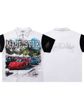 Majestic Retro Graffiti Rhinestone Tiger Print T-Shirt - Trendy Streetwear Loose Short-Sleeved Polo Shirt - Summer - Aliexpress - FashionsVida
