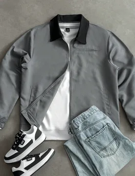 Chaqueta casual versátil para hombre con cuello y cremallera delantera, manga larga para uso diario, chaqueta gris de moda XL - Shein - FashionsVida