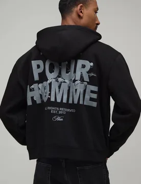 Herren Übergroßer Kastenförmiger Kapuzenpullover Mit Durchgehendem Reißverschluss Und Blumenmuster Für Herren Black Größe Large - boohooMAN - FashionsVida