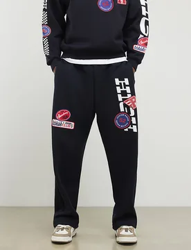 Mens Joggers Black High Performance Badge Wide Cotton - Size Small - River Island - FashionsVida