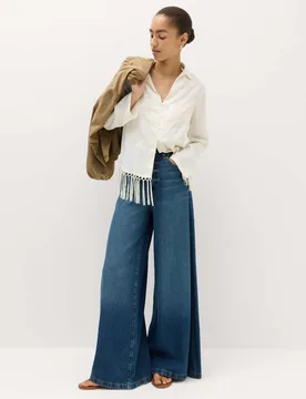 Embroidered Collared Fringe Detail Shirt Ivory female - M&S - FashionsVida