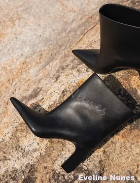 Autumn/Winter New Style Simple Mid Calf Boots Women Pointed Chunky High Heel Loose Slip-on Boots Stylish Versatile Ankle Boots - Aliexpress - FashionsVida