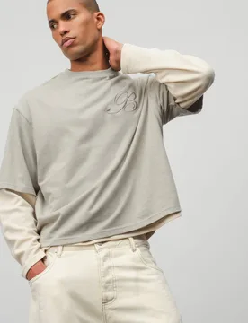 Herren Übergroßes Kastenförmiges Schweres B-besticktes Gepfirsichtes Oberteil Stone Größe XS - boohooMAN - FashionsVida