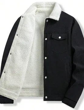 Chaqueta de pana forrada con forro térmico, abrigo acolchado grueso, versátil y elegante para jóvenes, de forro polar, invierno negro deportivo XXL - Shein - FashionsVida