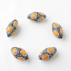 Pcs/lot 15x30mm High Quality Yellow Beads Trimmed With Crystal Zircon