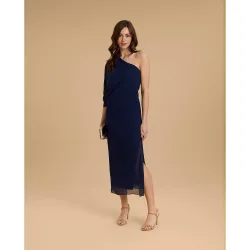 Vestido midi con manga fruncida